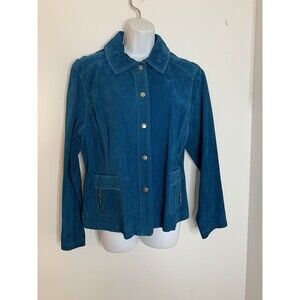 Chico's Ocean Blue 100% Leather Jacket Coat size 2 L (09)